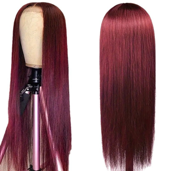 Wine Red Straight Front Lace Straight Hair Wig - JIMY 