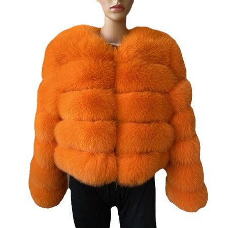 Faux Fox-fur Patchwork Thickened Warm Fur Coat - JIMY 