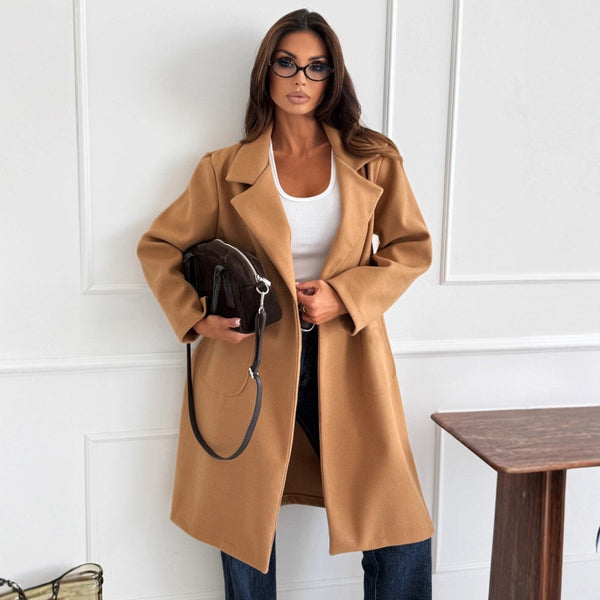 Autumn And Winter Fashion Simple Solid Color Long Sleeve Single-breasted Wool Coat - JIMY 