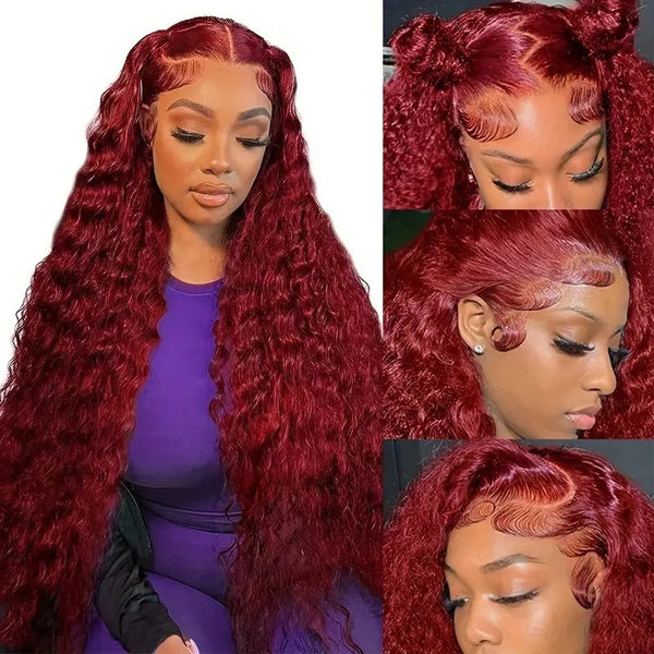 Fashion Wine Red Wig Front Lace Small Roll Wound Tube Afro Synthetic Wigs - JIMY 