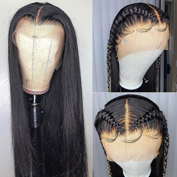 Chemical Fiber Headgear, Black Turban, Long Straight Hair, Front Lace Wig, Straight Hair - JIMY 