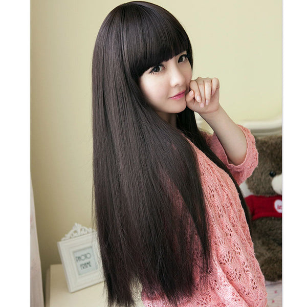 Wig Female Long Straight Hair Long Hair With Bangs And Pear Flower Head - JIMY 