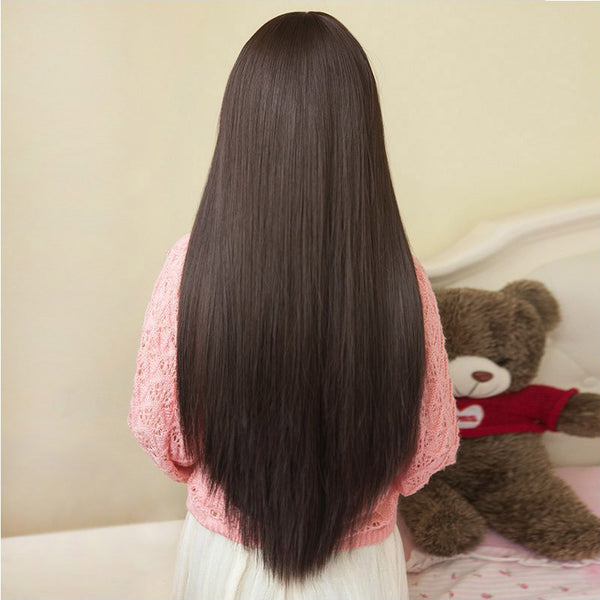 Wig Female Long Straight Hair Long Hair With Bangs And Pear Flower Head - JIMY 