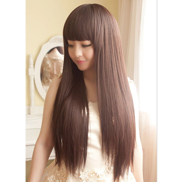 Wig Female Long Straight Hair Long Hair With Bangs And Pear Flower Head - JIMY 