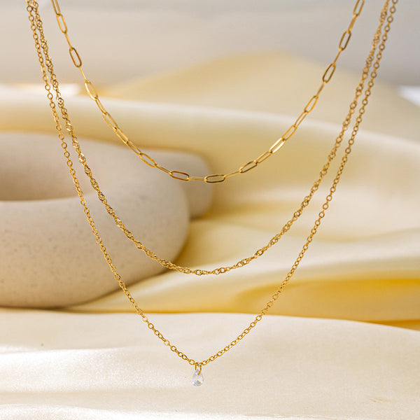 Titanium Steel Non-fading Single-diamond Three-layer Cross Necklace - JIMY 