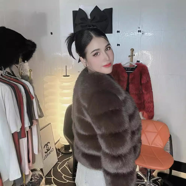 Faux Fox-fur Patchwork Thickened Warm Fur Coat - JIMY 