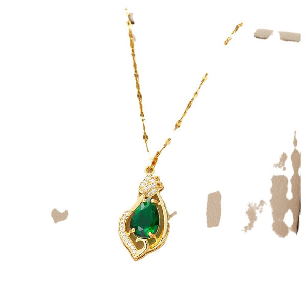 New Sophisticated Green Waterdrop Zircon Necklace For Women - JIMY 