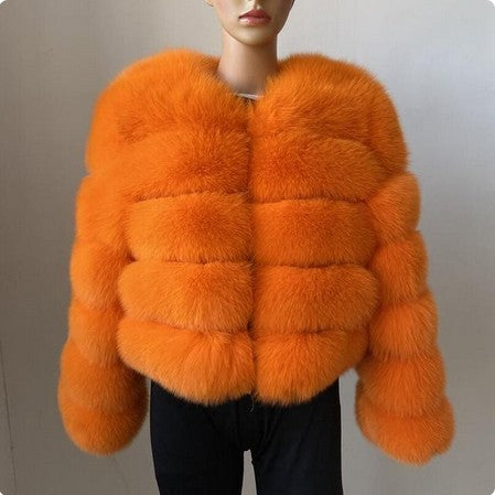 Faux Fox-fur Patchwork Thickened Warm Fur Coat - JIMY 