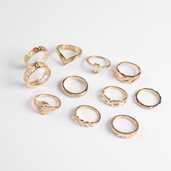 Leaf Crown Geometric Articulation Rings 6 Piece Combination Rings - JIMY 