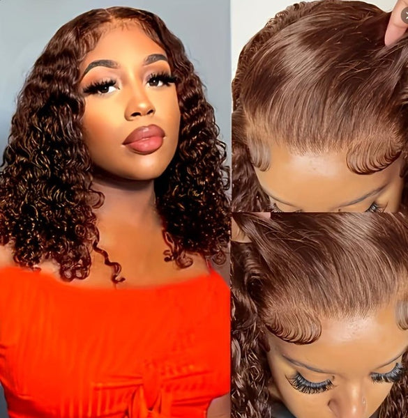 Women's Wig Front Lace Small Roll Brown Long Curling Iron Set - JIMY 