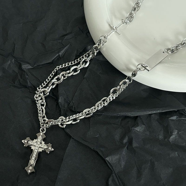 Mangxing Cross Necklace Set Edgy Hip-Hop Style - JIMY 