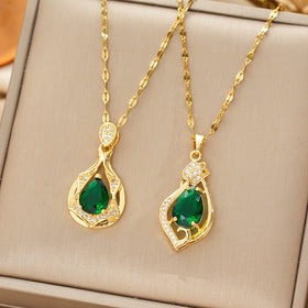 New Sophisticated Green Waterdrop Zircon Necklace For Women - JIMY 