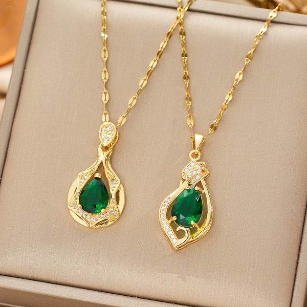 New Sophisticated Green Waterdrop Zircon Necklace For Women - JIMY 