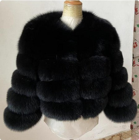 Faux Fox-fur Patchwork Thickened Warm Fur Coat - JIMY 