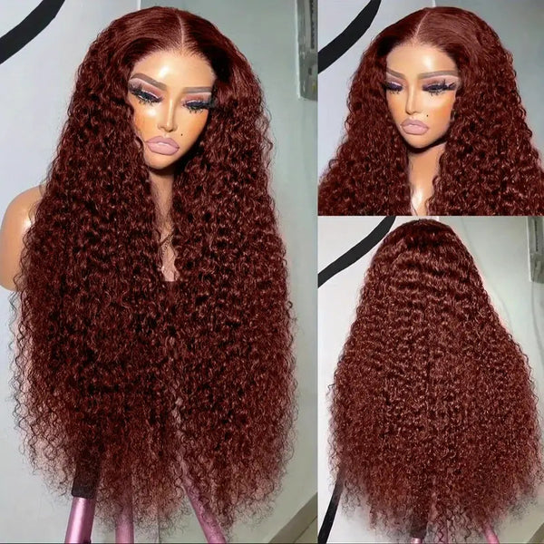 Fashion Front Lace Wine Red Long Curly Wig - JIMY 