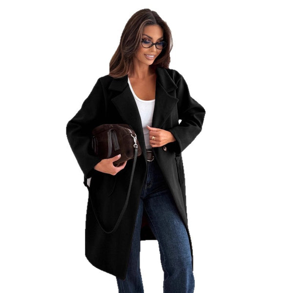 Autumn And Winter Fashion Simple Solid Color Long Sleeve Single-breasted Wool Coat - JIMY 