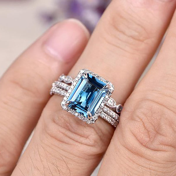 Sea Blue Zircon Engagement Wedding Ring - JIMY 