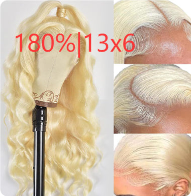 Hand-woven Front Lace Synthetic Wigs Golden Big Wave Long Curly Hair - JIMY 