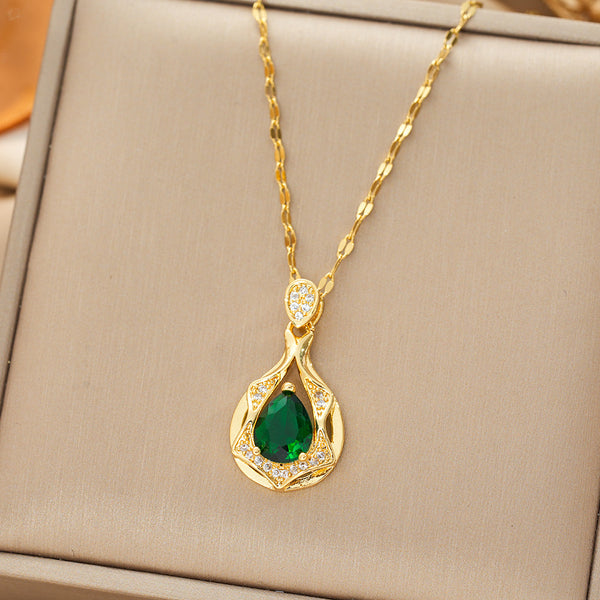New Sophisticated Green Waterdrop Zircon Necklace For Women - JIMY 
