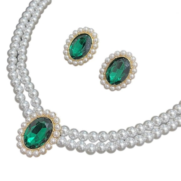 Elegant Double-Layer Pearl And Diamond Beaded Necklace Set Versatile French-Style Design With A Luxe Touch - JIMY 