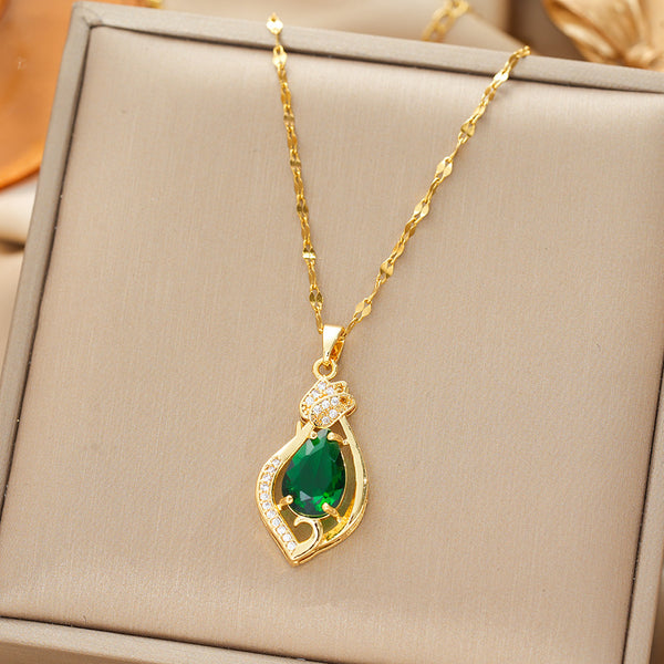 New Sophisticated Green Waterdrop Zircon Necklace For Women - JIMY 