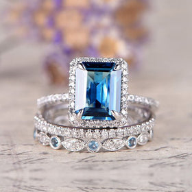 Sea Blue Zircon Engagement Wedding Ring - JIMY 