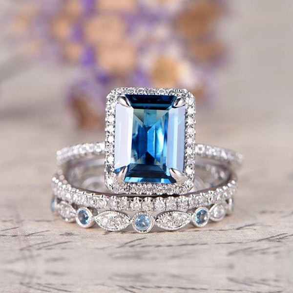 Sea Blue Zircon Engagement Wedding Ring - JIMY 