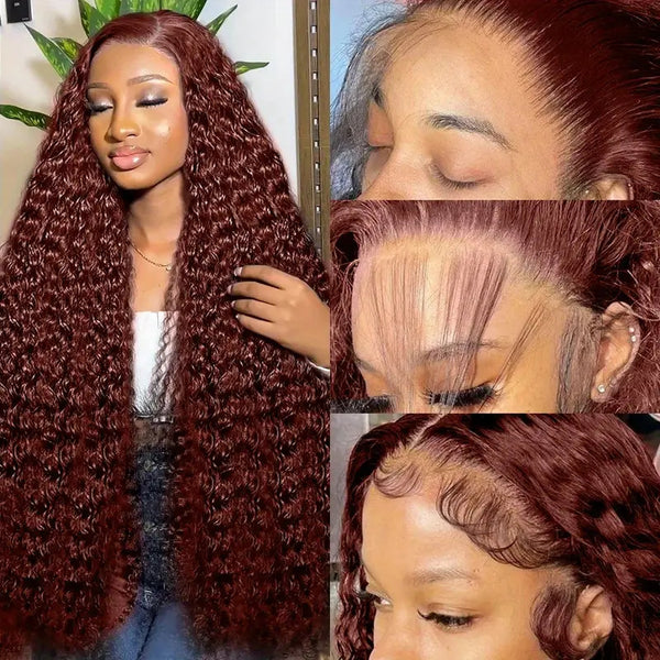 Fashion Front Lace Wine Red Long Curly Wig - JIMY 