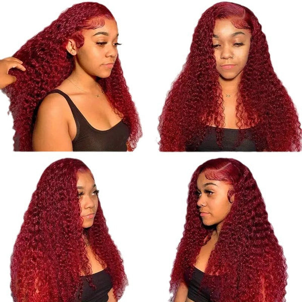 Fashion Wine Red Wig Front Lace Small Roll Wound Tube Afro Synthetic Wigs - JIMY 