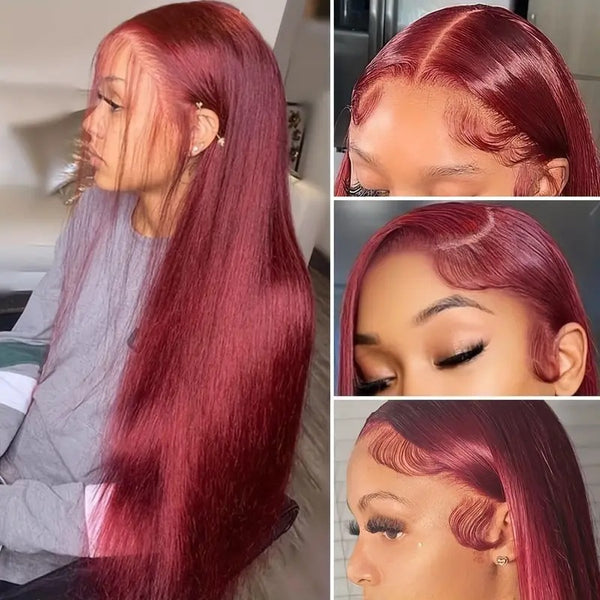 Wine Red Straight Front Lace Straight Hair Wig - JIMY 