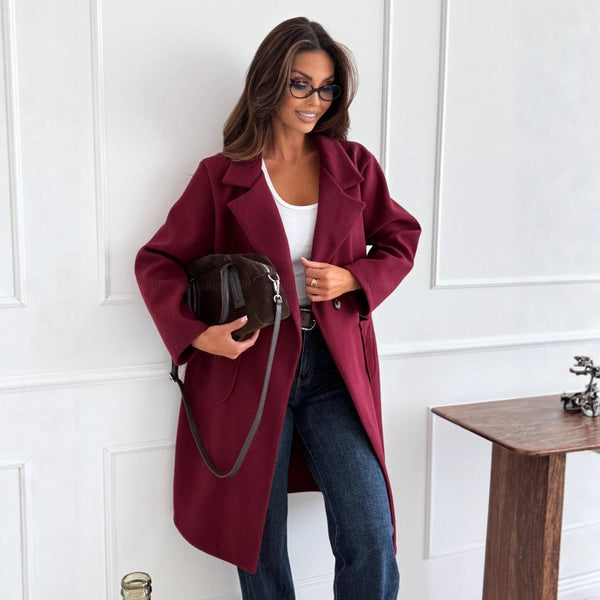 Autumn And Winter Fashion Simple Solid Color Long Sleeve Single-breasted Wool Coat - JIMY 
