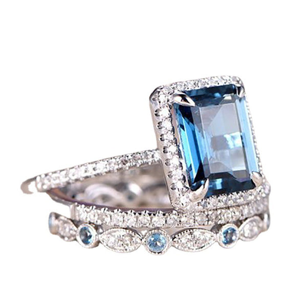 Sea Blue Zircon Engagement Wedding Ring - JIMY 