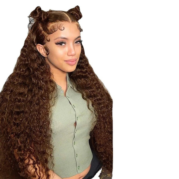 Women's Wig Front Lace Small Roll Brown Long Curling Iron Set - JIMY 