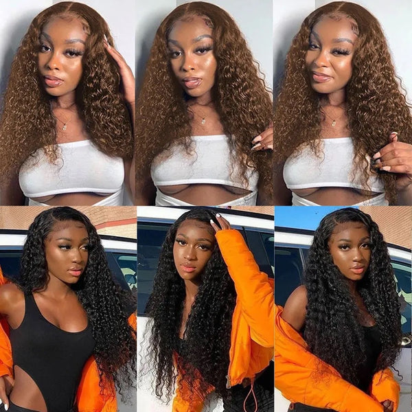 Women's Wig Front Lace Small Roll Brown Long Curling Iron Set - JIMY 