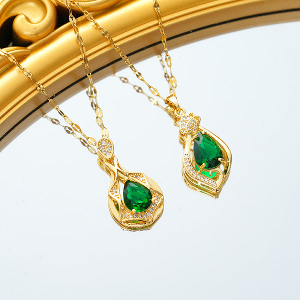 New Sophisticated Green Waterdrop Zircon Necklace For Women - JIMY 