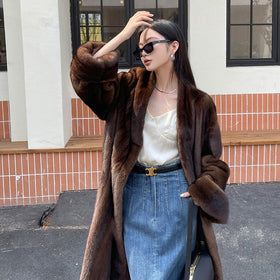 Vintage Mink Coat  Caramel Color V-neck Elongated Style Women's - JIMY 