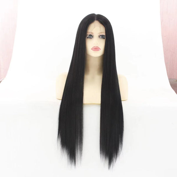 Front Lace Mid-length Straight Hair Women's High Temperature Synthetic Fiber Wigs - JIMY 