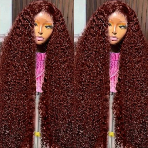 Fashion Front Lace Wine Red Long Curly Wig - JIMY 