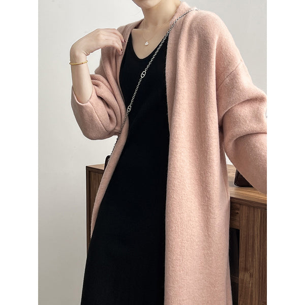 Womens Casual Long-sleeve Solid-color Sweater Cardigan - JIMY 