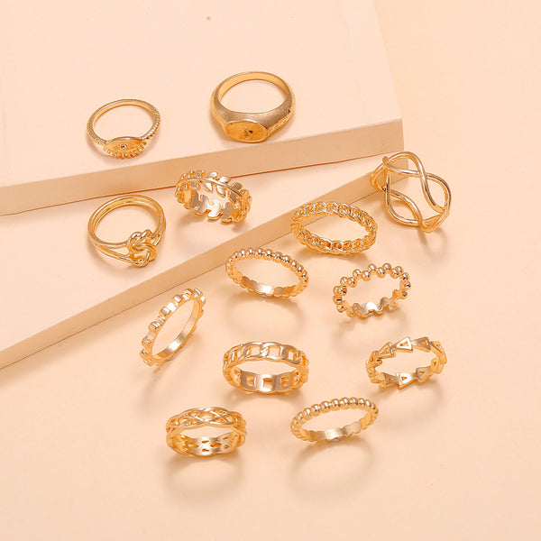 Leaf Crown Geometric Articulation Rings 6 Piece Combination Rings - JIMY 