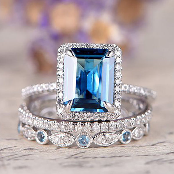 Sea Blue Zircon Engagement Wedding Ring - JIMY 