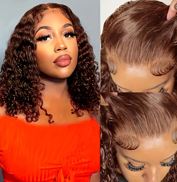 Women's Wig Front Lace Small Roll Brown Long Curling Iron Set - JIMY 